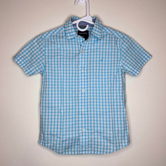 Girls Size Small/Petite Size 8 Blue/White Checkered Button Down - Picture 1 of 9
